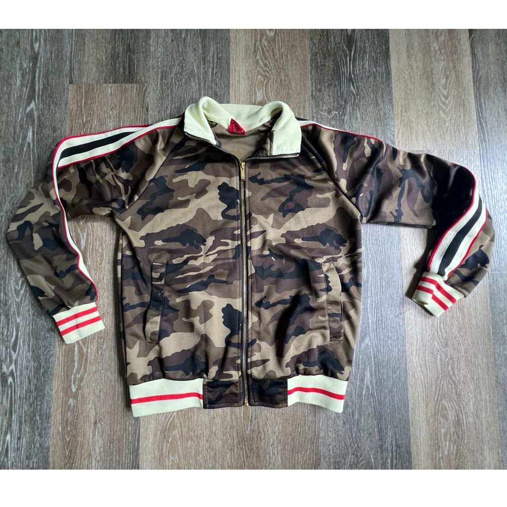 Victorious Track Jacket Women Small Brown Camo Side Stripe Full Zip Mock Neck